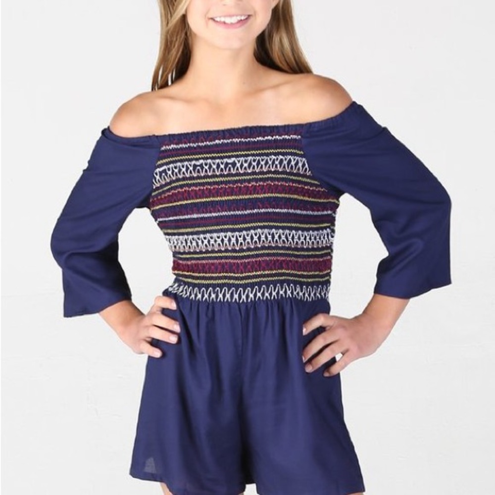 Angie Girls Navy and Multicolor Kids Romper